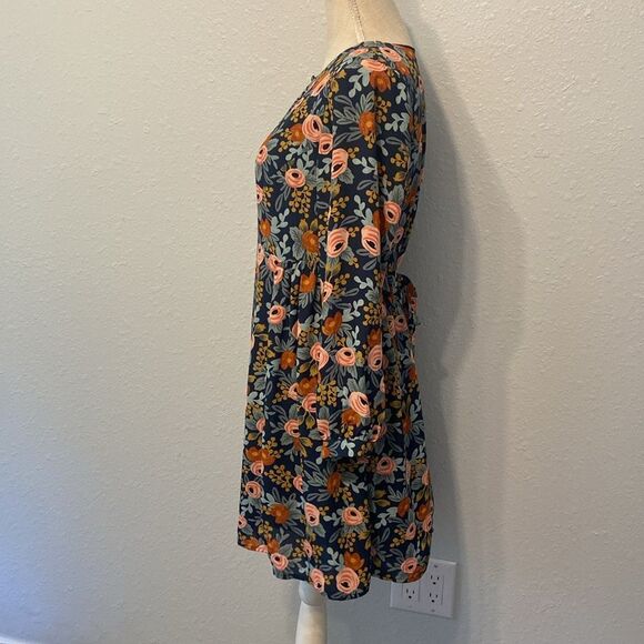 Paper Crown + Rifle Paper Company Efflorescence Blue Floral Swing Dress Sz Small - Picture 4 of 9